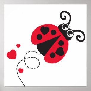 Jolie coccinelle volante rouge affiche pour la nur