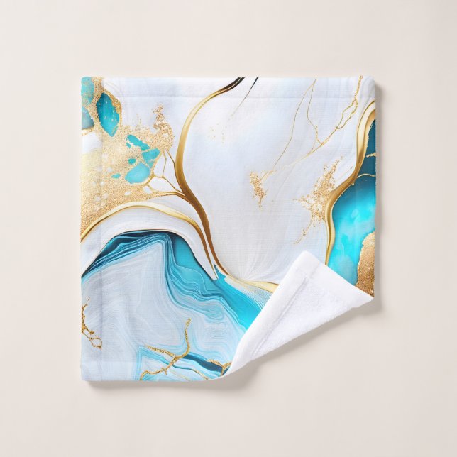 Jolie conception de Marbre blanc d'or bleu (Gant de toilette)