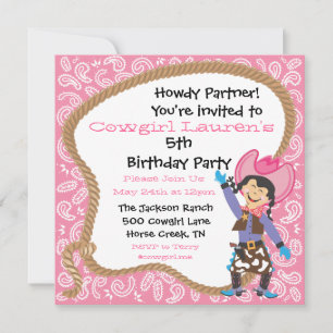 Jolie cowgirl anniversaire lasso Invitation Card