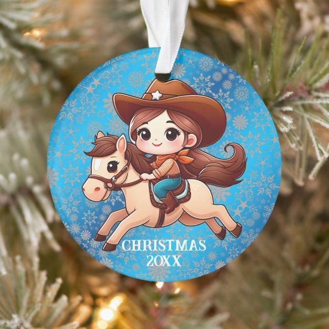 Jolie cowgirl et cheval Noël occidental (Arbre)