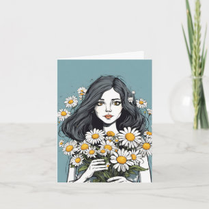 Jolie Dame Avec Bouquet Daisy