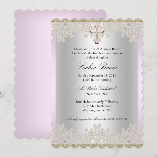 Jolie dentelle & Baptême croisée / Invitation Chri (Devant / Derrière)