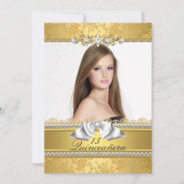 Jolie dentelle or Photo Quinceanera Invitation (Devant)