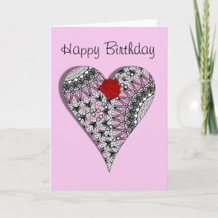 Jolie dentelle rose Coeur rouge Rose Carte d'anniv