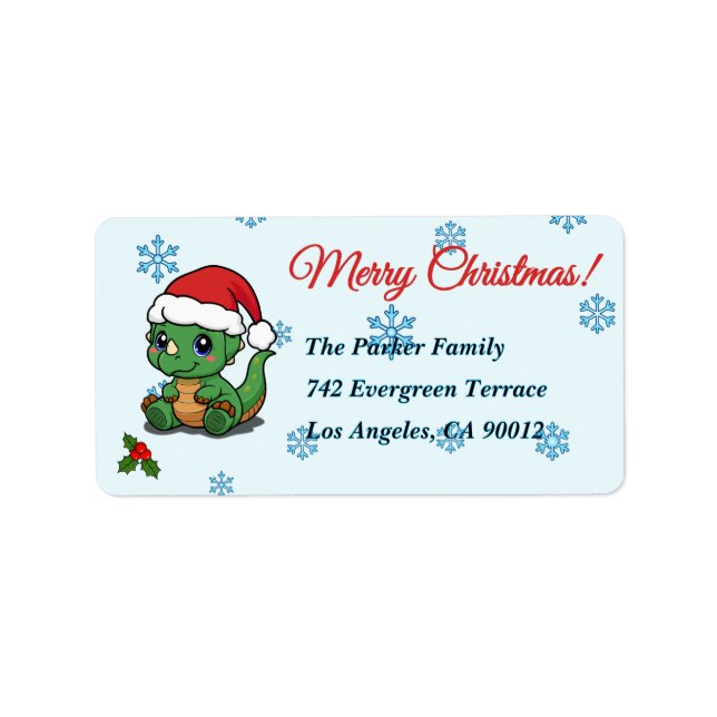 Jolie Dinosaur Noël Retourner l'adresse Étiquettes (Devant)