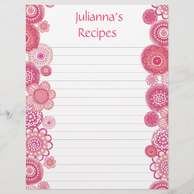 Jolie en rose Classeur de recette Insérer des page (Devant)