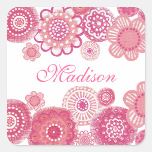 Jolie en rose Painted Girls Nom Sticker Carré