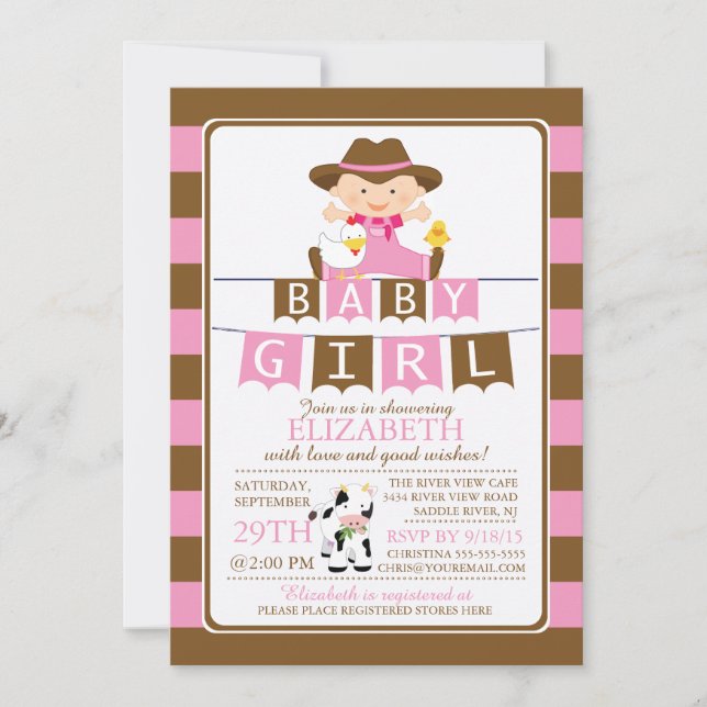 Jolie Farmer Girls Baby shower Invitation (Devant)