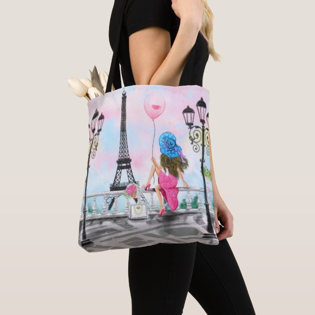 Jolie Femme Balloon Coeur Rose À Paris Sac fourre- (De près)