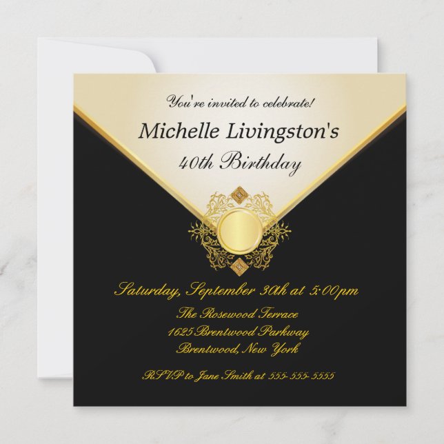 Jolie femme noire d'or ivoire Invitations d'annive (Devant)