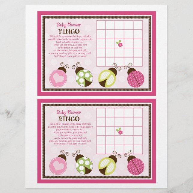 Jolie feuille "Baby shower Bingo" de Ladybugs (Devant)