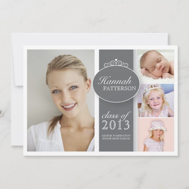 Jolie fille 4 Photo en Grey Graduation Invitation (Devant)