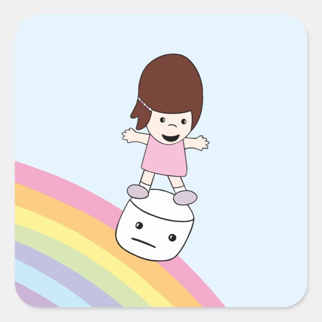 Jolie fille de dessin sur arc-en-ciel avec Sticker (Devant)