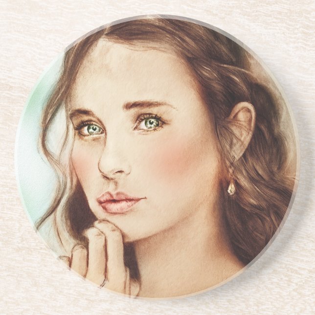 Jolie fille Dessous de verre de pierre de sable, A (Devant)