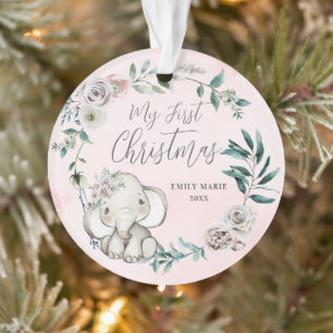 Jolie Fille Eléphante Florale Bébé 1er Noël