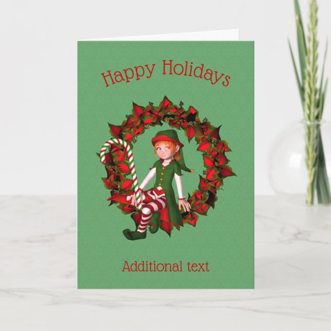 Jolie fille Elf sur la couronne Carte de Noël (Devant)