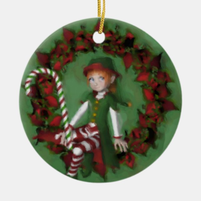Jolie fille Elfe sur la couronne ornement de Noël (Devant)