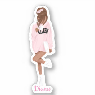 Jolie fille en Pink College Sticker en Vinyl Coupé