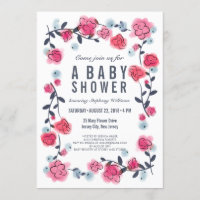 Jolie fille Invitation Baby shower rose jolie