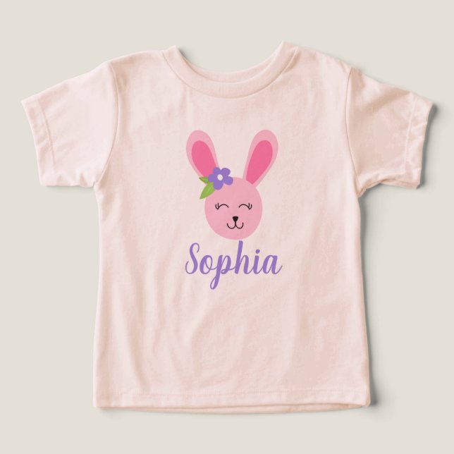 Jolie fille lapin de Pâques rose personnalisée (Design Recto)