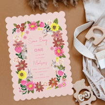 Jolie fille lapin rose Invitation fête d'anniversa