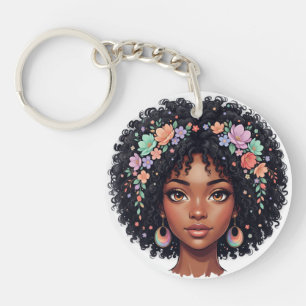 Jolie Fille Noire avec Couronne de Fleurs Afro
