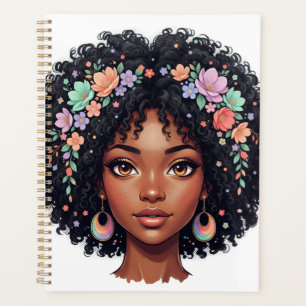 Jolie Fille Noire Couronnée de Fleurs Afro