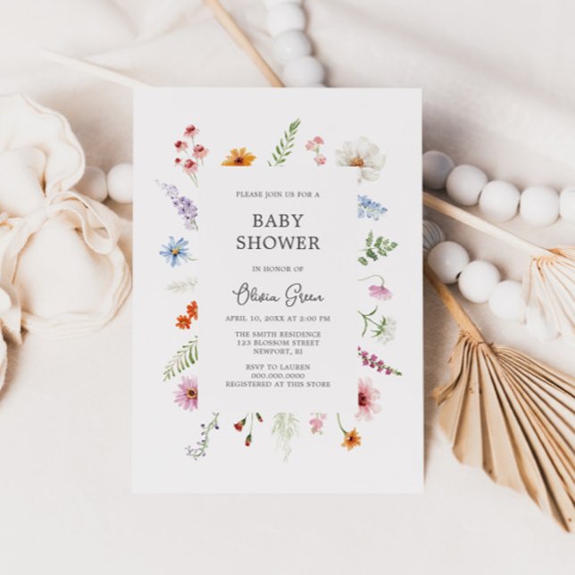 Jolie Fleur sauvage Cadre Baby shower Invitation (Créateur téléchargé)