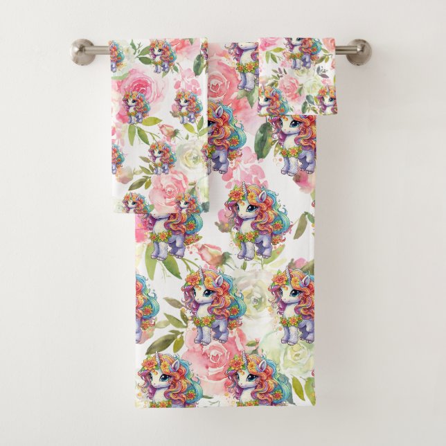 Jolie Fleurs rose et blanc Rainbow Unicorn (En situation)