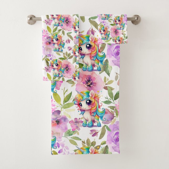 Jolie Fleurs rose et violet Rainbow Unicorn (En situation)