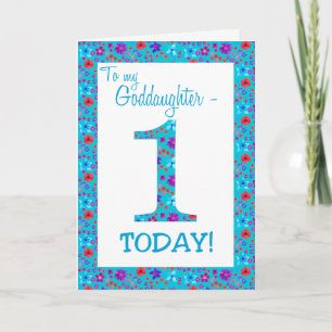 Jolie Floral 1er Anniversaire Carte Godgirl Blue