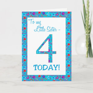 Jolie Floral 4ème Anniversaire Carte Little Sister