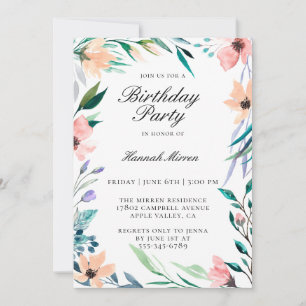 Jolie Floral Anniversaire Fête Invitation