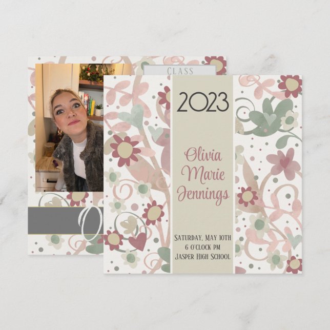 Jolie Floral Pastel Graduation Invitation (Devant / Derrière)
