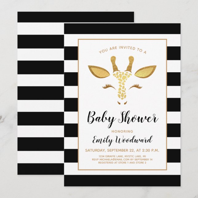 Jolie Giraffe Or Face Baby shower Invitation (Devant / Derrière)