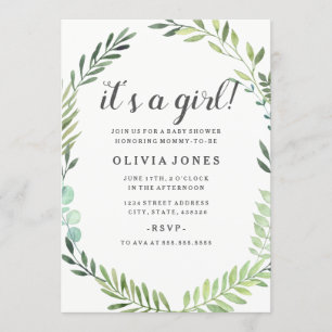 Jolie Green Boho Wreath Baby shower Invitation