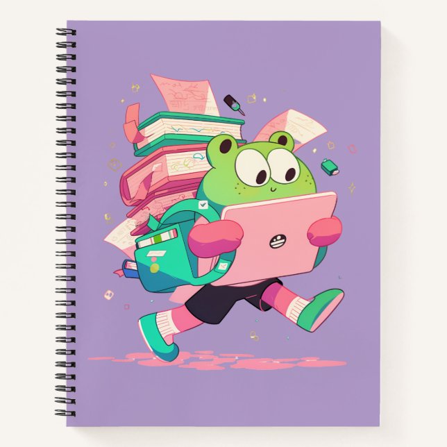 Jolie grenouille de rentrée avec des livres et un  (Devant)