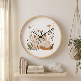 Jolie Horloge Murale de Nursery Fleurie avec Chat