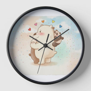 Jolie horloge murale ronde avec de mignons ours
