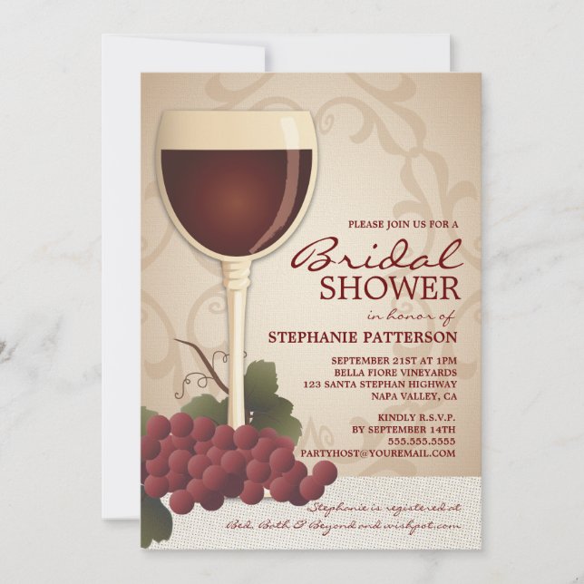 Jolie invitation à la douche nuptiale pour le vin  (Devant)