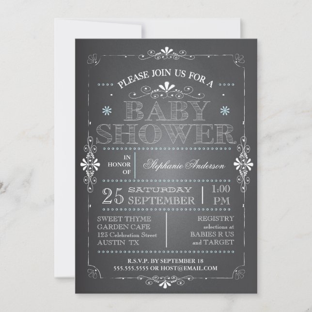 Jolie invitation à la douche pour bébé Chalkboard (Devant)