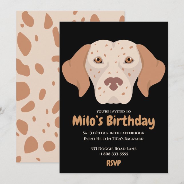 Jolie invitation à la fête d'anniversaire de chien (Devant / Derrière)