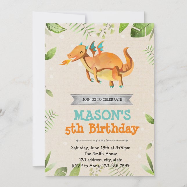 Jolie invitation à la fête d'anniversaire de drago (Devant)