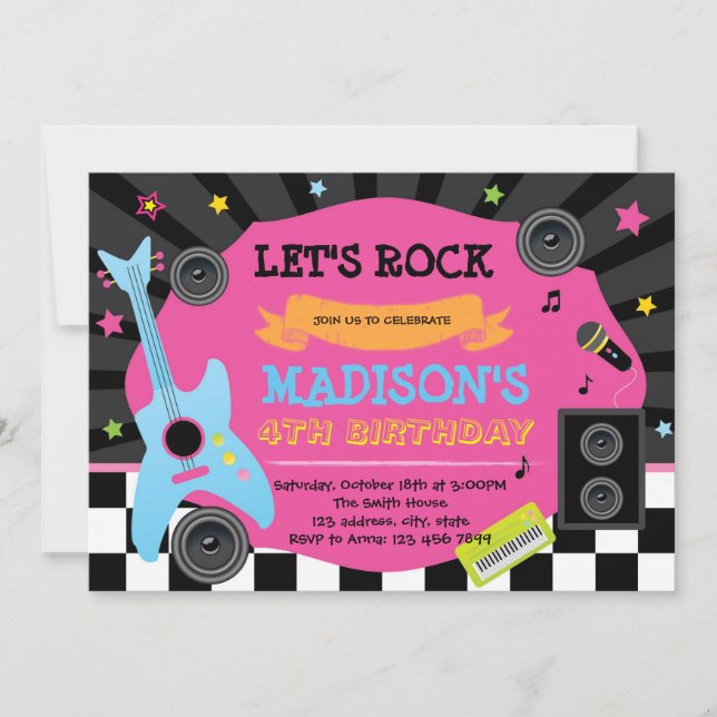 Jolie invitation à la fête d'anniversaire rockstar (Devant)