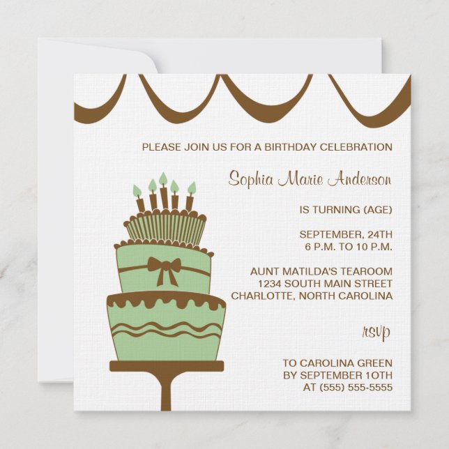 Jolie invitation à la fête du gâteau d'anniversair (Devant)