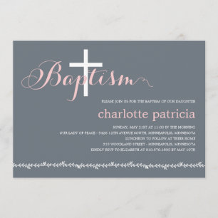 Jolie invitation au baptême frontalier - rose