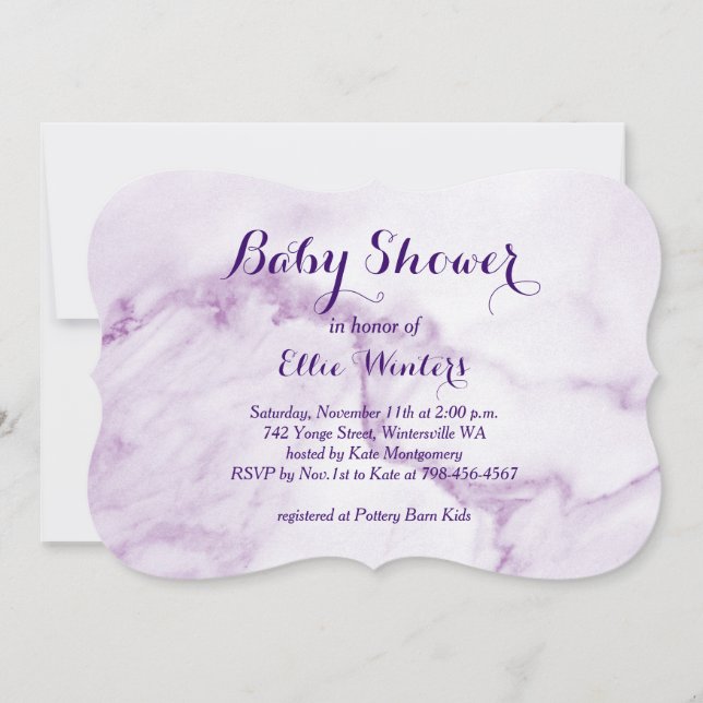 Jolie invitation Baby shower de marbre violet (Devant)