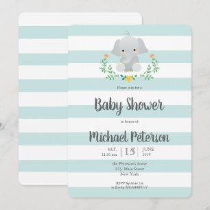 Jolie invitation baby shower garçon éléphant