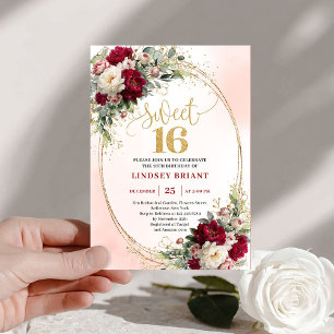 Jolie invitation boho bordeaux or floral sweet six