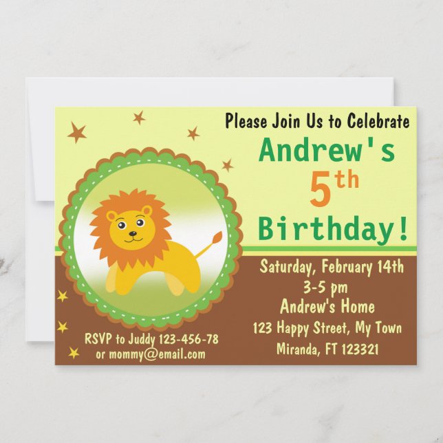 Jolie invitation d'anniversaire Lion (Devant)